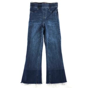 Spanx Medium Blue Wash High-Rise Dip-Dye Raw Hem Cropped Flare Denim Jeans